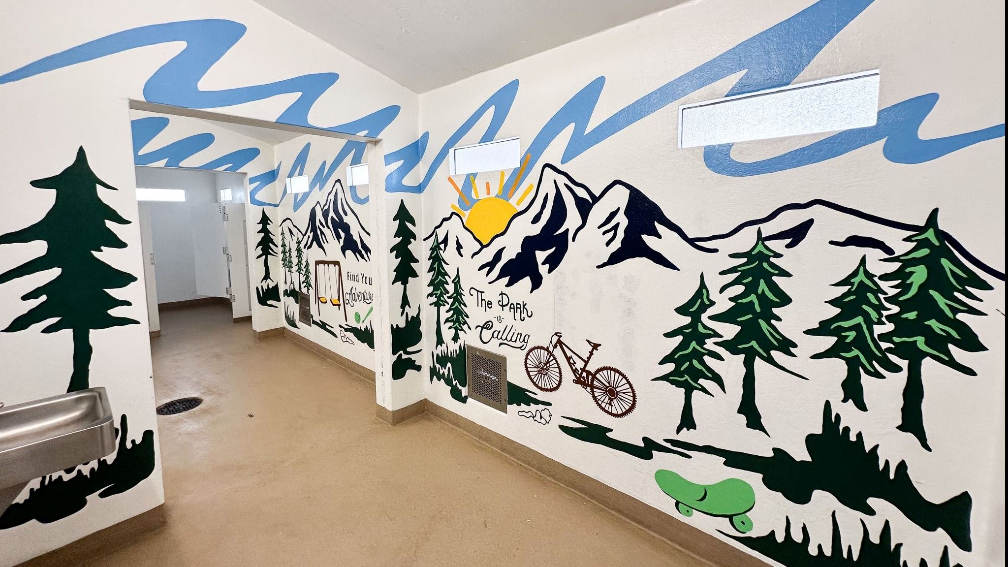 Mountainscape Artwork Mural on Bathroom Walls